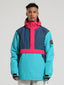 Men's Blue & Cyan Color-Block Kangaroo Pocket Snow Anoraks Insulated Ski Anoraks - Gsou Snow
