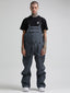 Men's Dark Gray Relaxed-Fit Snow Bibs With Knee Reinforcements Ski Bibs - Gsou Snow