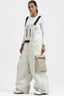 Women's Off White Workwear Style Snow Bibs Built-in Belt Super Baggy Ski Bibs - Gsou Snow