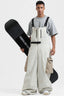Men's Off White Workwear-Style Built-In Belt Ski Bibs Baggy Snow Bibs
