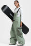 Women's Mint Green Workwear Style Snow Bibs Built-in Belt Super Baggy Ski Bibs - Gsou Snow