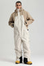 Men's Khaki & White Insulated Color-block Ski Suit Utility Baggy One-Piece Snowboard Suit - Gsou Snow