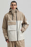 Men's Khaki & White Asym-Zip Snow Jacket Utility Pocket Waterproof Ski Jacket - Gsou Snow