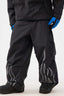 Men's Black Reflective Flame Ski Pants Baggy Utility Snow Pants