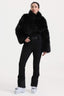 Women's Black Fashion Slim-Fit Stretch One-Piece Ski Suit With Faux Fox Fur Jacket & Flared Legs Snowboard Suit - Gsou Snow
