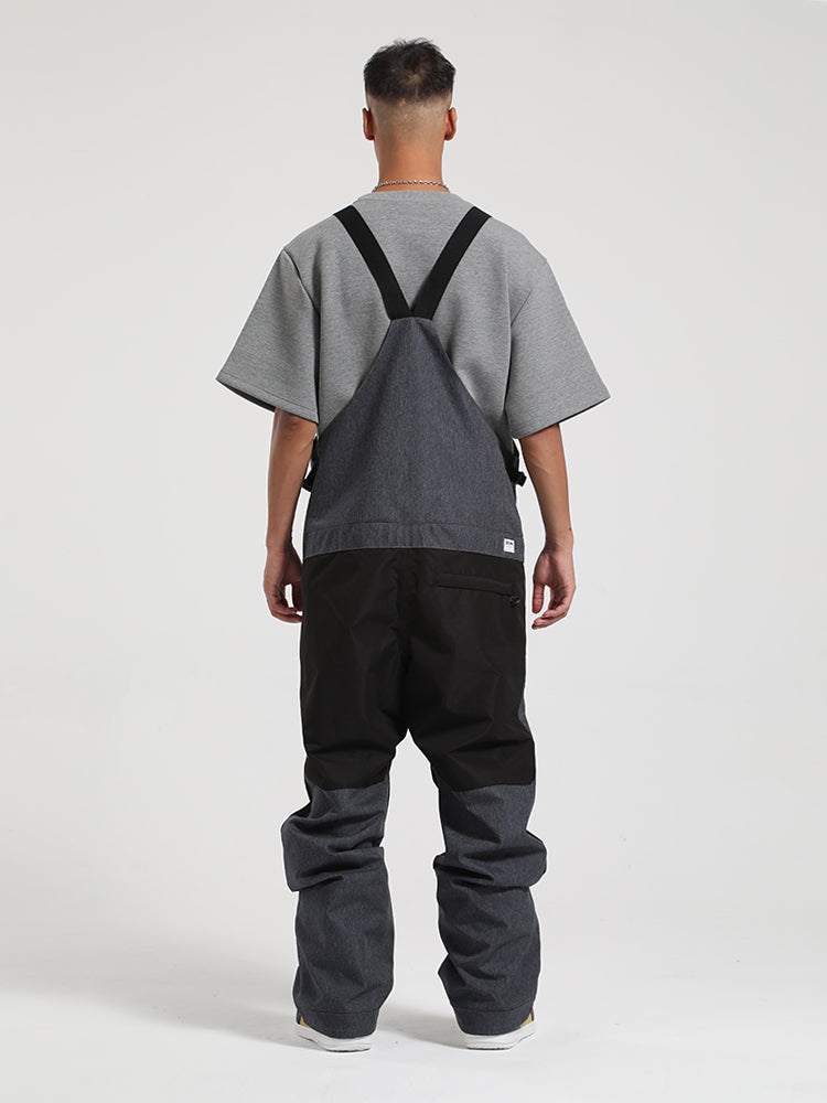 Men's Dark Gray Full-Zip Hook & Loop Closure Ski Bibs Snow Bibs