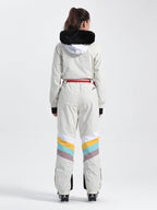 Women's Ivory Color Blocking Snow-Resistant Ventilated Snow Suit One-Piece Ski Suit - Gsou Snow