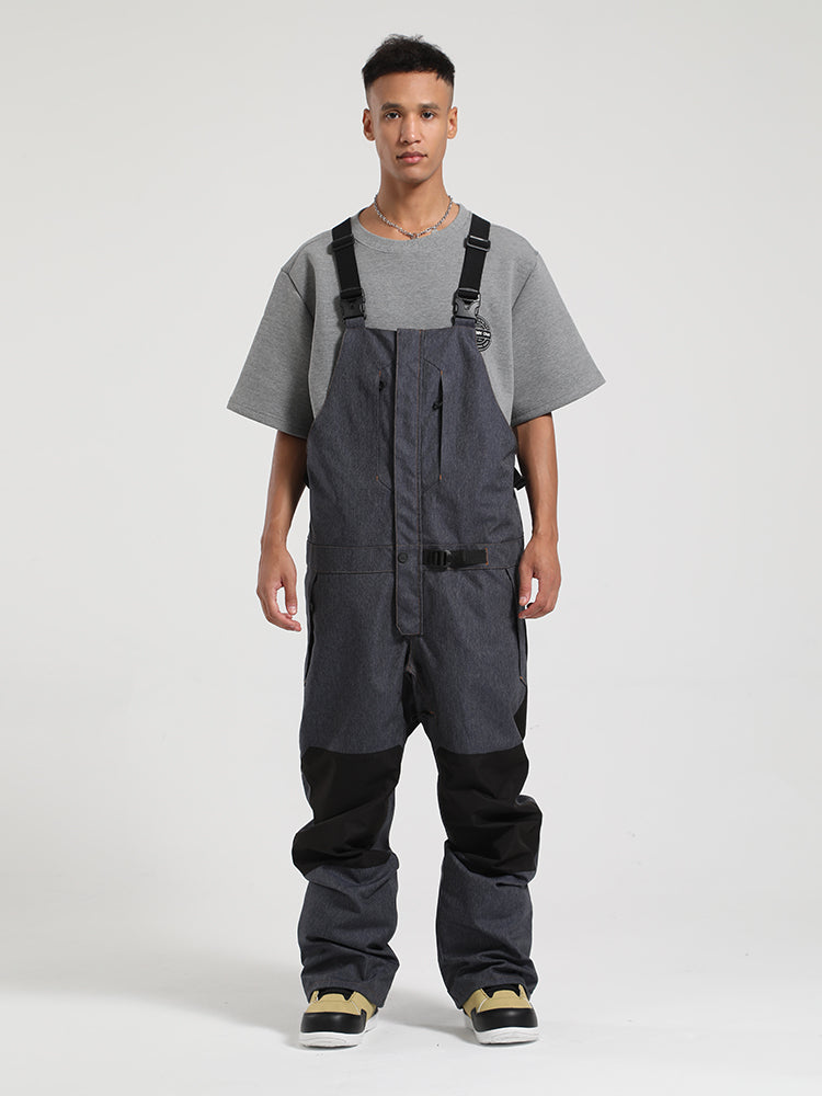 Men's White Full Front Zip Snow Bibs With Hook & Loop Closure Ski Bibs - Gsou Snow