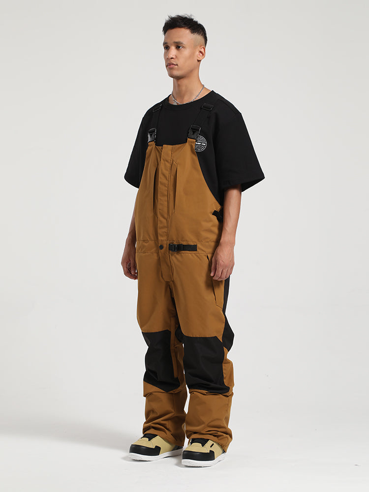 Men's White Full-Zip Hook & Loop Closure Ski Bibs Snow Bibs