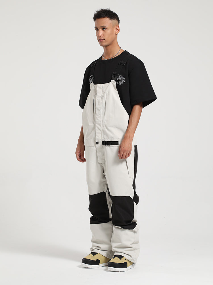 Men's White Full-Zip Hook & Loop Closure Ski Bibs Snow Bibs