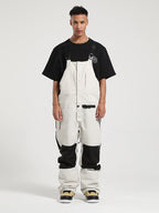 Men's White Full Front Zip Snow Bibs With Hook & Loop Closure Ski Bibs - Gsou Snow