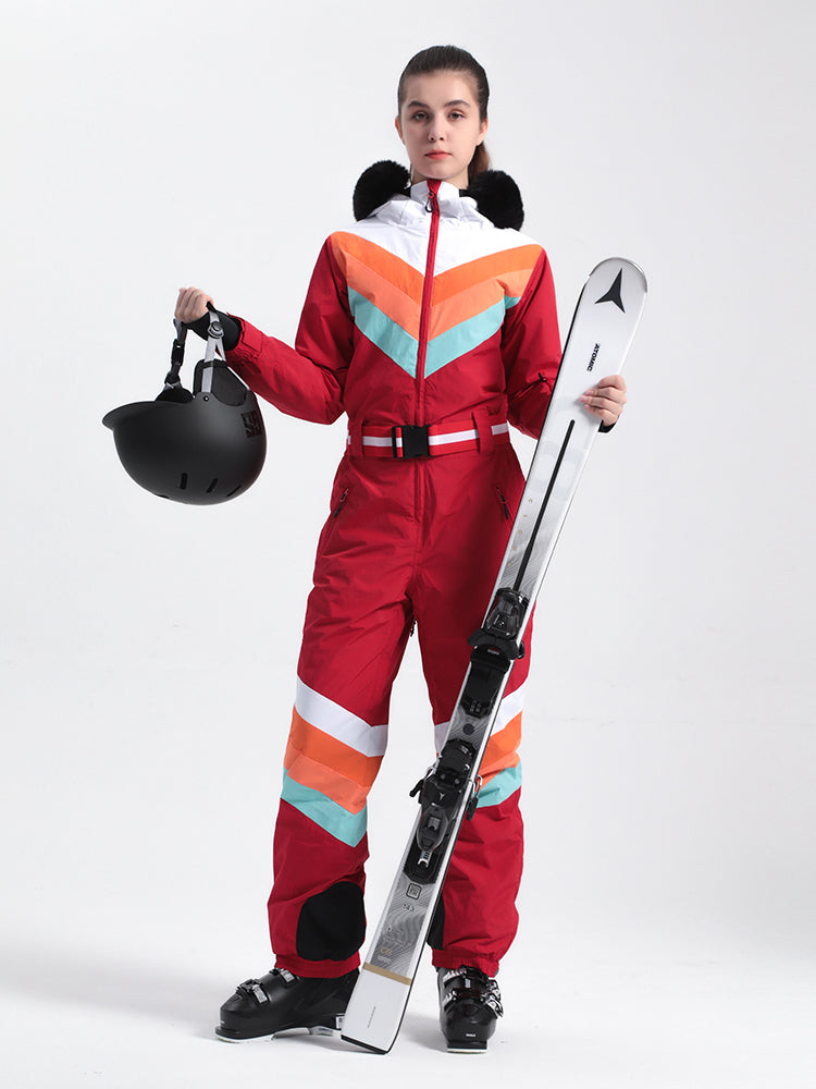Women's Red Ventilated Snow-Resistant Ski Suit One-Piece Snow Suit