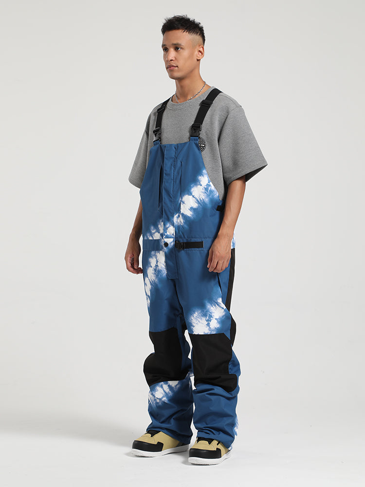 Men's Tie Dye Blue Full-Zip Hook & Loop Closure Ski Bibs Snow Bibs