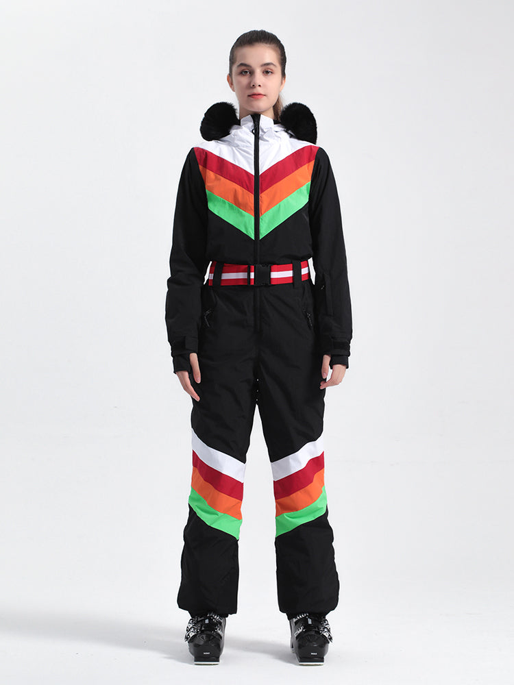 Women's Black Ventilated Snow-Resistant Ski Suit One-Piece Snow Suit
