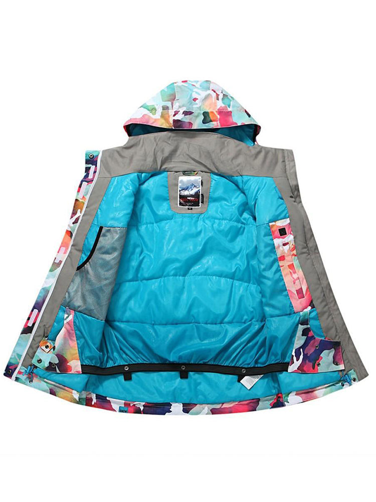 Women's Vibrant Camo Insulated Snow Jackets With Removable Hoodie Ski Jackets - Gsou Snow