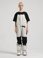 Women's White Full-Zip Hook & Loop Closure Ski Bibs Snow Bibs