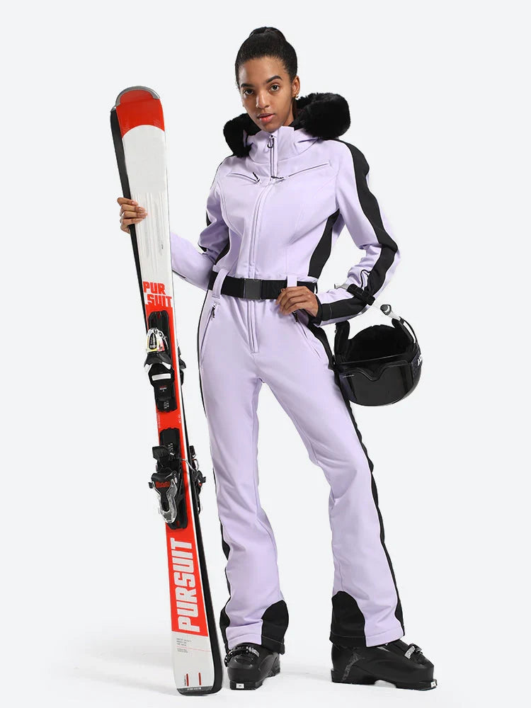 Women' One Piece Ski Suits Classic Faux-Fur Ski Jumpsuit - Gsou Snow