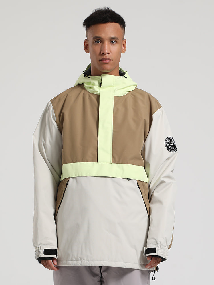 Men's Black & Grey Insulated Color-Block Kangaroo Pocket Ski Anorak Snow Anoraks