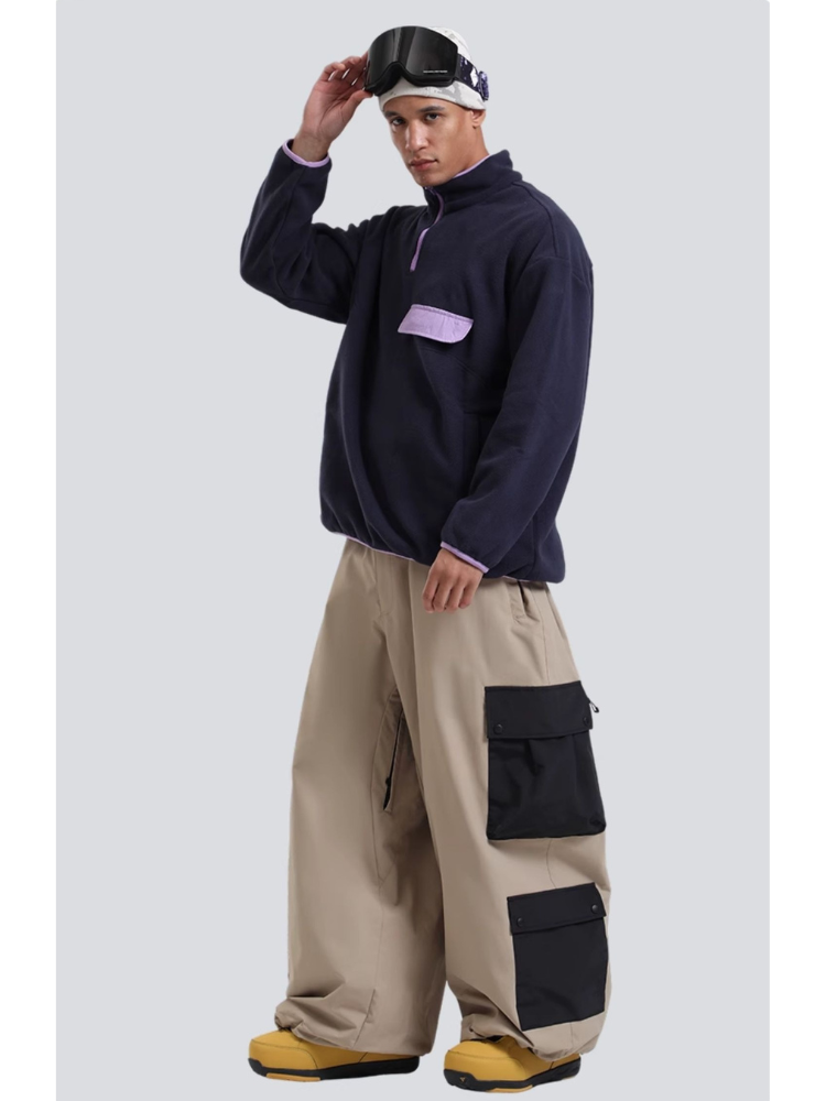 Men's Baggy Snowboard Pants Color Block Double Cargo Snow Pants - Gsou Snow