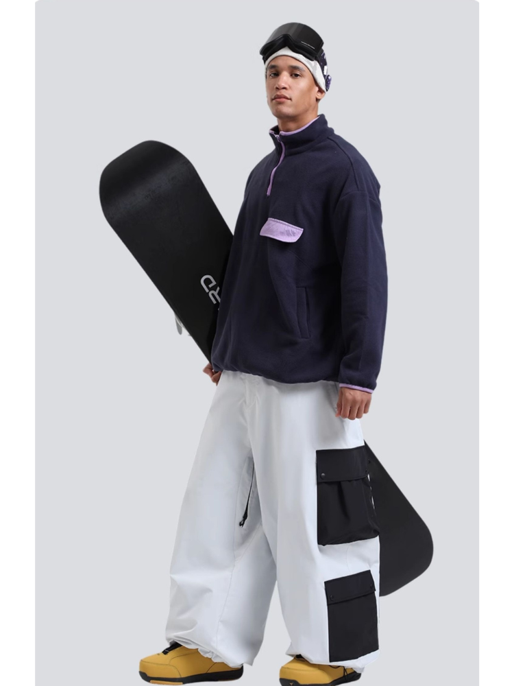 Men's Baggy Snowboard Pants Color Block Double Cargo Snow Pants - Gsou Snow