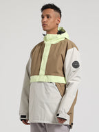 Men's Black & Green Color-Block Kangaroo Pocket Snow Anoraks Insulated Ski Anoraks - Gsou Snow