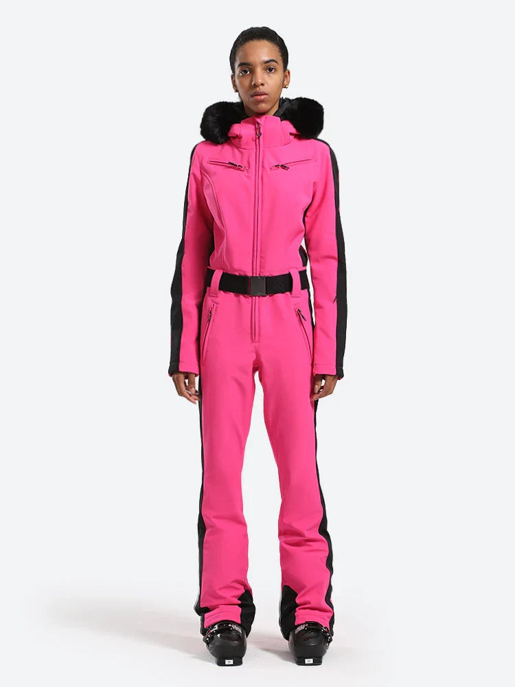 Women' One Piece Ski Suits Classic Faux-Fur Ski Jumpsuit - Gsou Snow