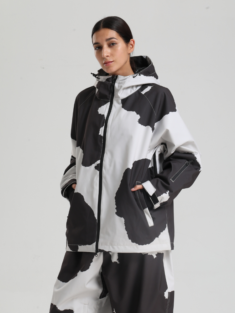 Women's Baggy Snowboard Jacket Bold Cow Print Snow Jacket – Gsou Snow