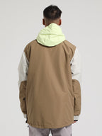 Men's Brown & Beige Color-Block Kangaroo Pocket Snow Anoraks Insulated Ski Anoraks - Gsou Snow