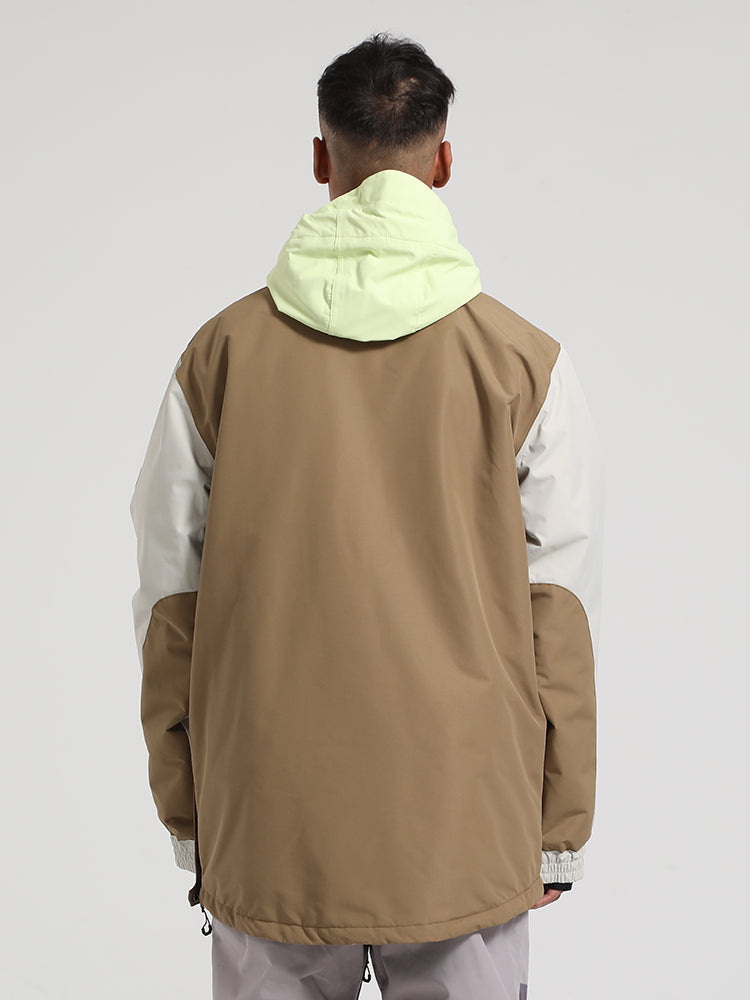 Men's Brown & Beige Color-Block Kangaroo Pocket Snow Anoraks Insulated Ski Anoraks - Gsou Snow