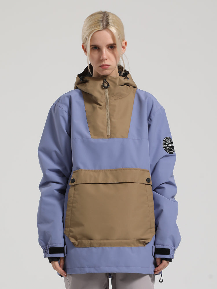 Women's Mint & Watercolor Patchwork Kangaroo Pocket Snow Anoraks Ski Anoraks - Gsou Snow