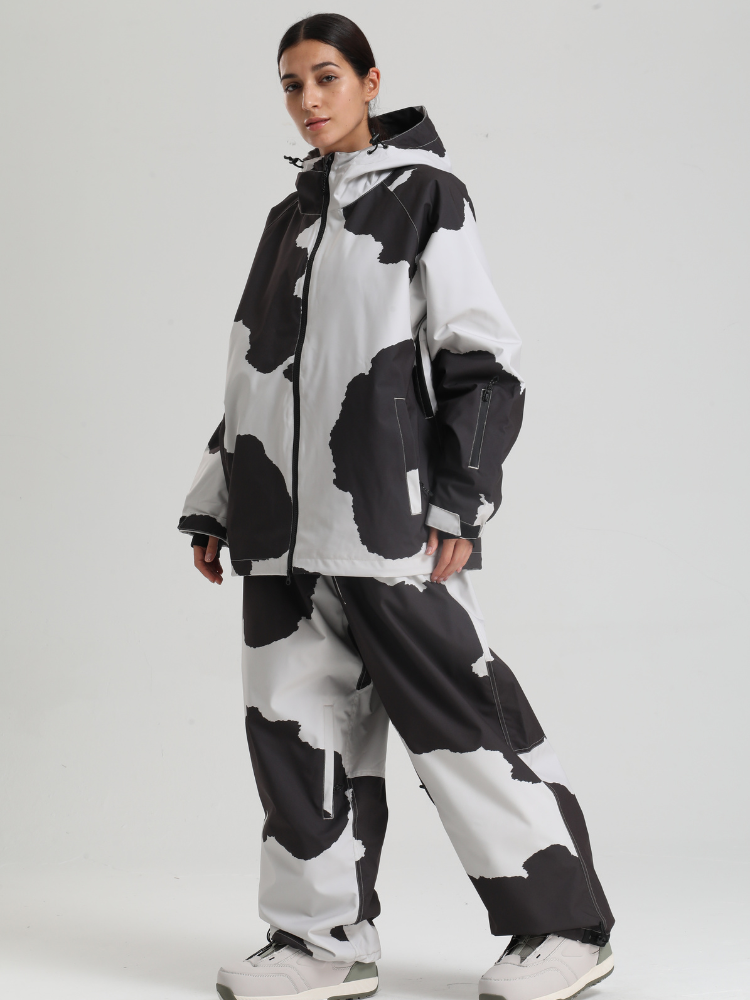 Women's Baggy Snowboard Jacket Bold Cow Print Snow Jacket – Gsou Snow