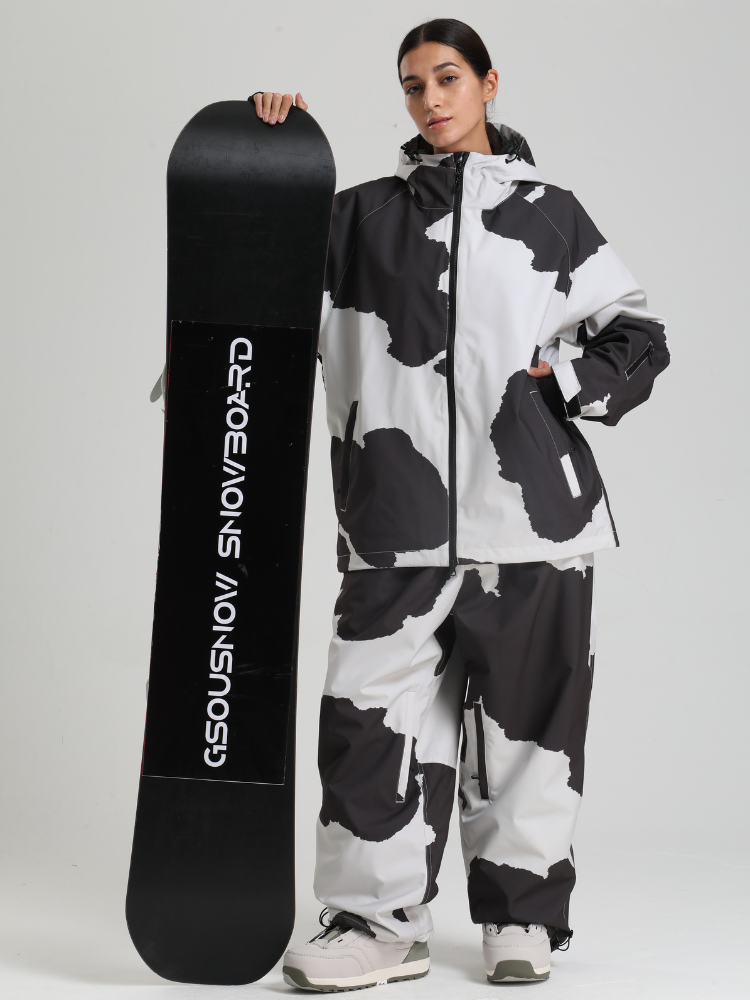Women's Baggy Snowboard Jacket Bold Cow Print Snow Jacket – Gsou Snow