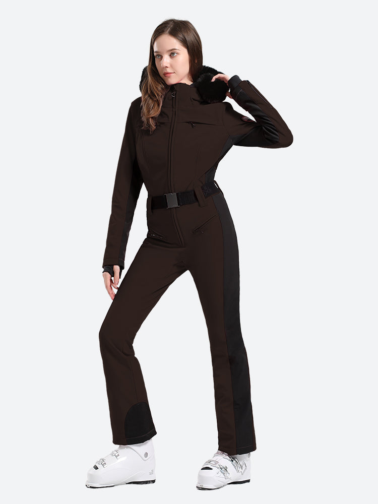 Women's Faux-Fur Slim Ski Jumpsuit One Piece Ski Suit - Gsou Snow