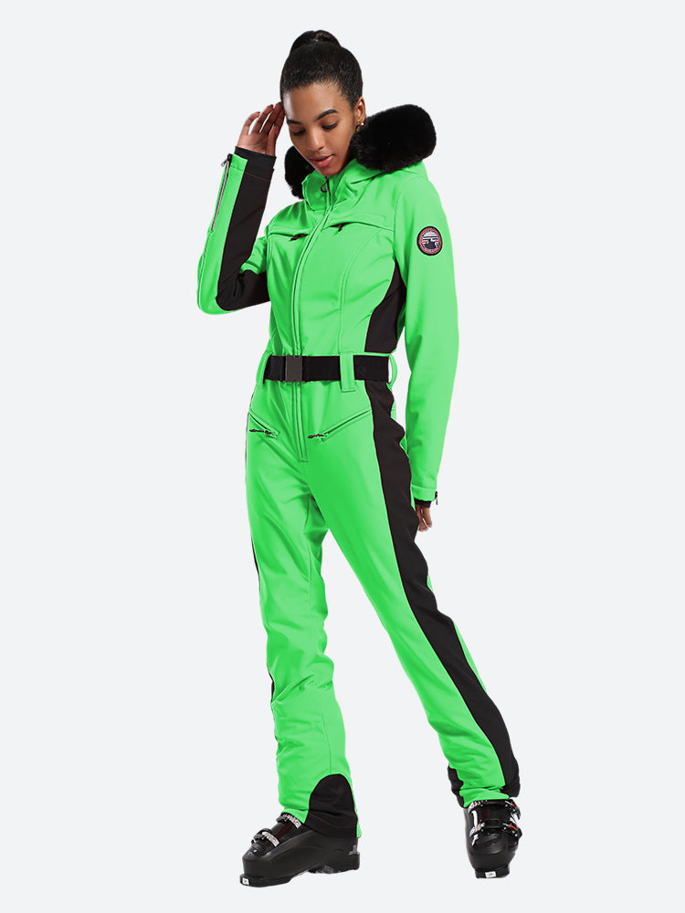 Women's Faux-Fur Slim Ski Jumpsuit One Piece Ski Suit - Gsou Snow