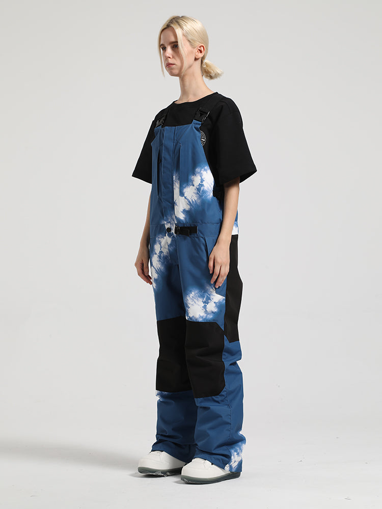 Women's Tie Dye Blue Full Front Zip Snow Bibs With Hook & Loop Closure Ski Bibs - Gsou Snow
