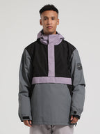 Men's Black & Grey Color-Block Kangaroo Pocket Snow Anoraks Insulated Ski Anoraks - Gsou Snow