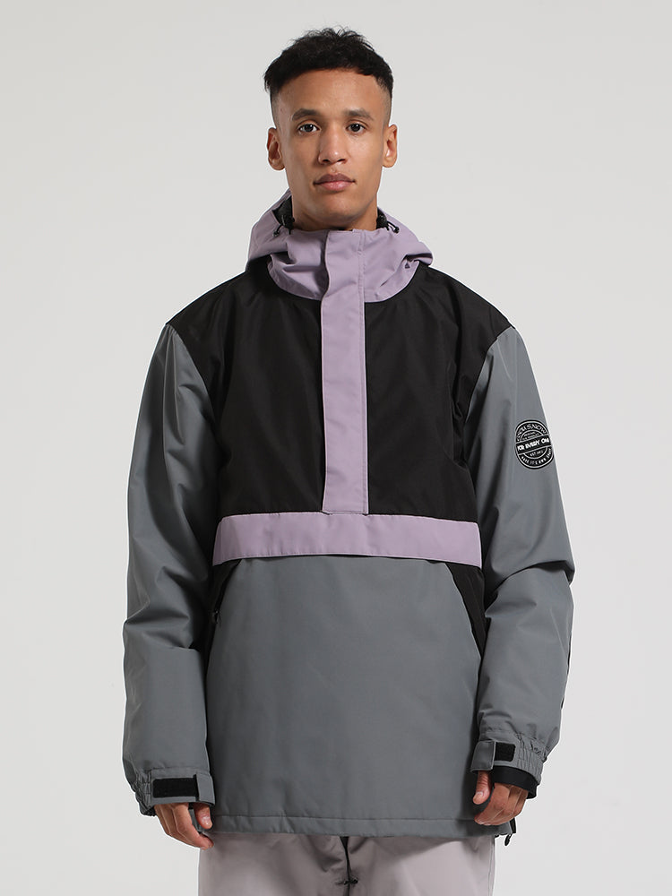 Men's Black & Grey Insulated Color-Block Kangaroo Pocket Ski Anorak Snow Anoraks
