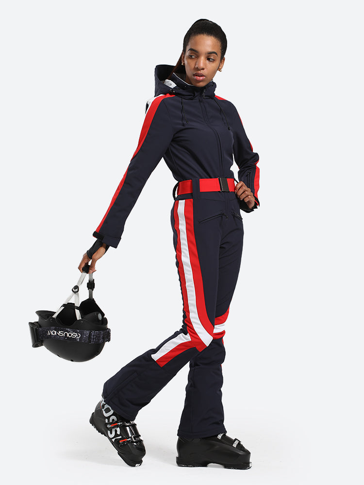 Women's Black Stylish Athleticism Ski Suit One-Piece Snowboard Suit - Gsou Snow