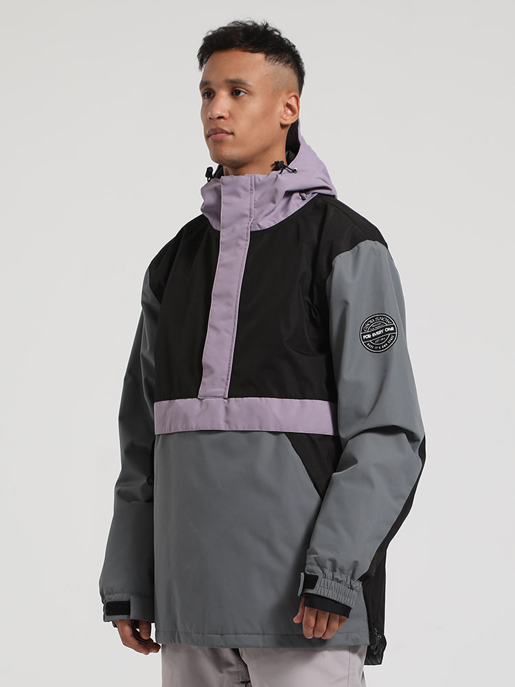 Men's Black & Grey Insulated Color-Block Kangaroo Pocket Ski Anorak Snow Anoraks