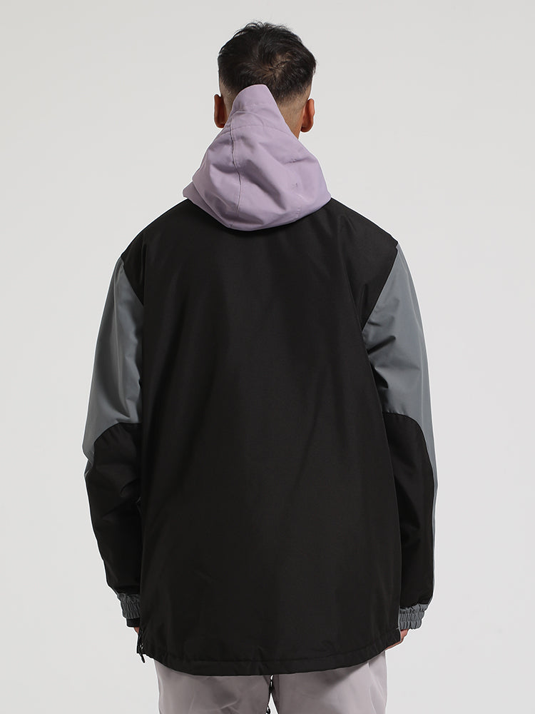Men's Blue & Cyan Insulated Color-Block Kangaroo Pocket Ski Anorak Snow Anoraks