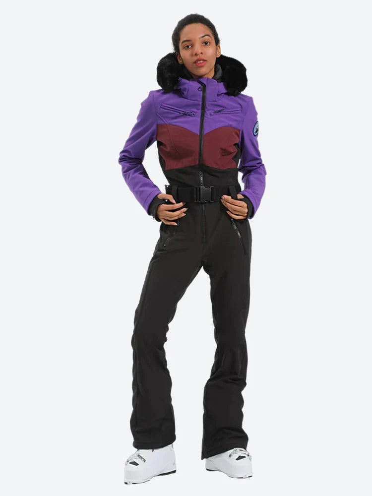 Women's Orange & Pink Waist-Defining Waterproof Ski Suits Insulated One-Piece Snowboard Suits - Gsou Snow
