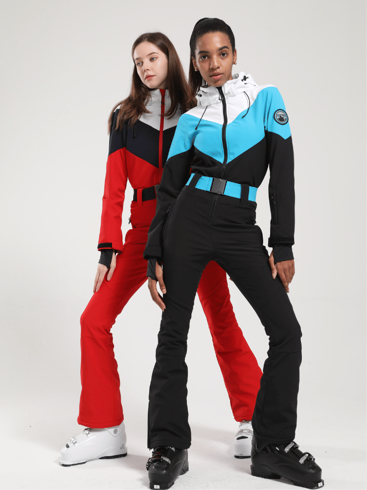 Women's One Piece Ski Suit Retro Belted Slim Ski Jumpsuit - Gsou Snow