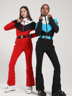 Women's One Piece Ski Suit Retro Belted Slim Ski Jumpsuit - Gsou Snow