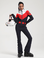 Women's One Piece Ski Suit Retro Belted Slim Ski Jumpsuit - Gsou Snow