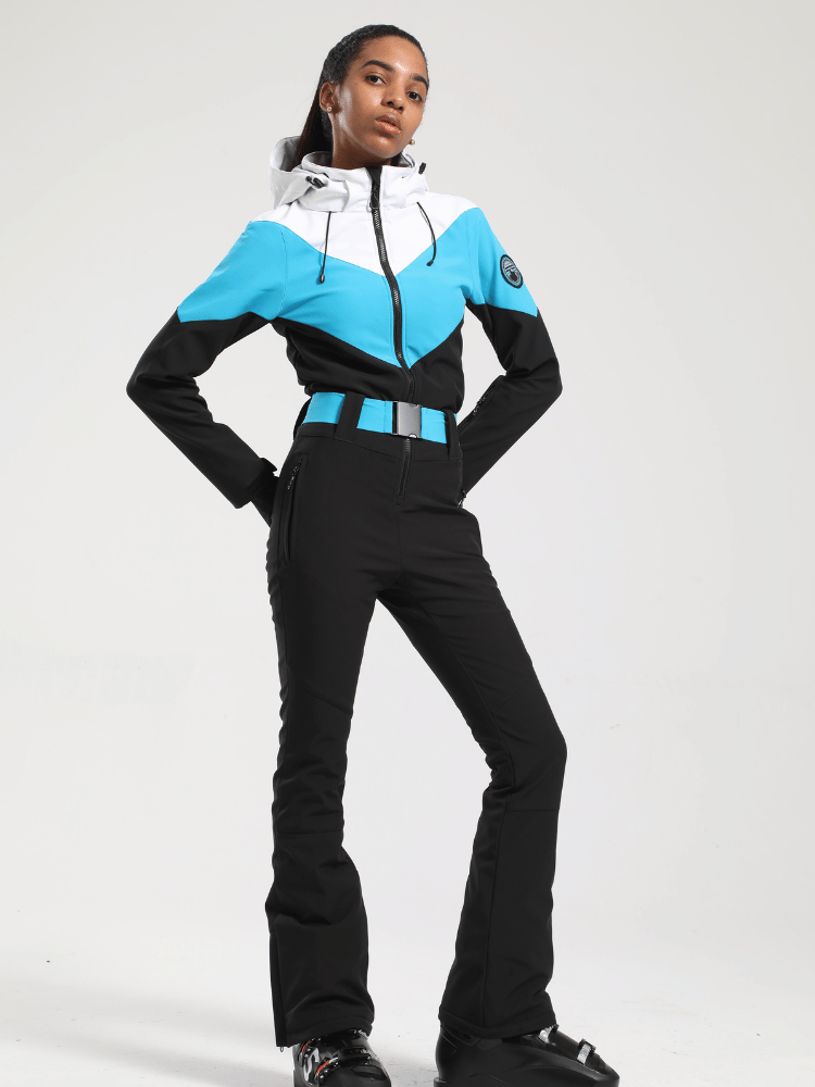 Women's One Piece Ski Suit Retro Belted Slim Ski Jumpsuit - Gsou Snow