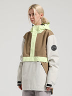 Women's Brown & Beige Color-Block Kangaroo Pocket Snow Anoraks Insulated Ski Anoraks - Gsou Snow