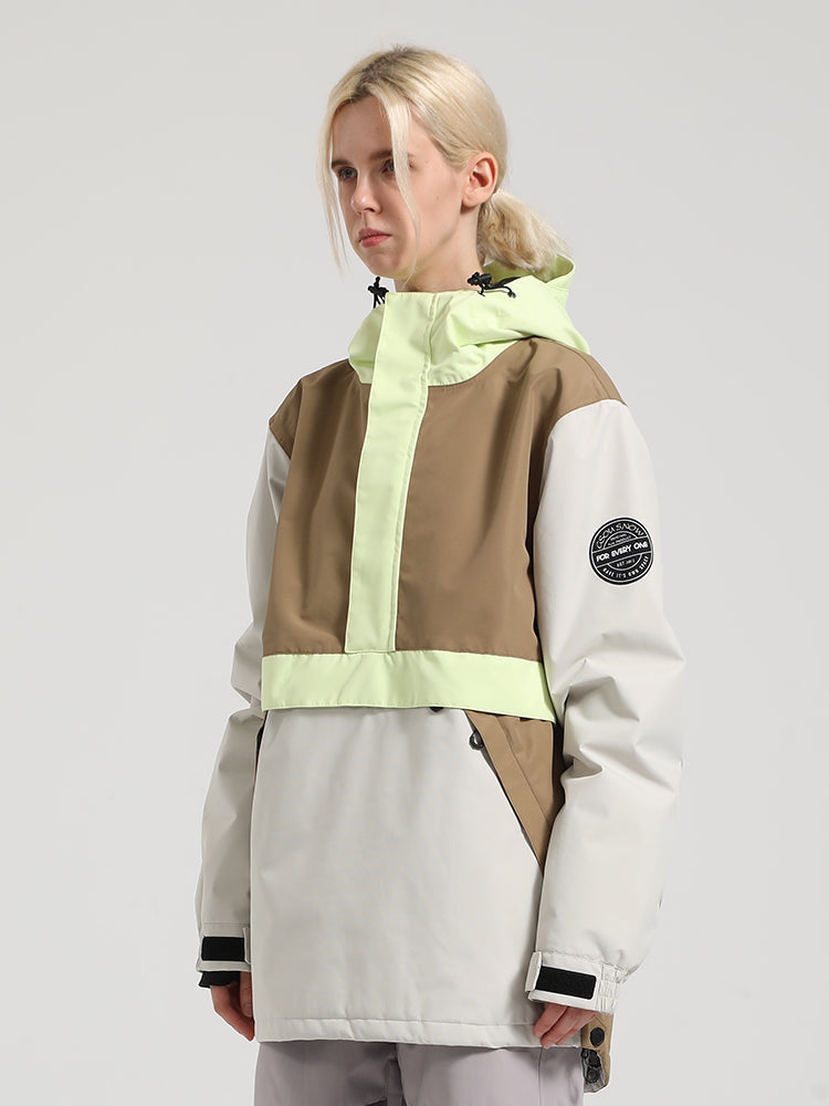 Women's Black & Grey Insulated Color-Block Kangaroo Pocket Ski Anorak Snow Anoraks