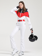 Women's One Piece Ski Suit Retro Belted Slim Ski Jumpsuit - Gsou Snow