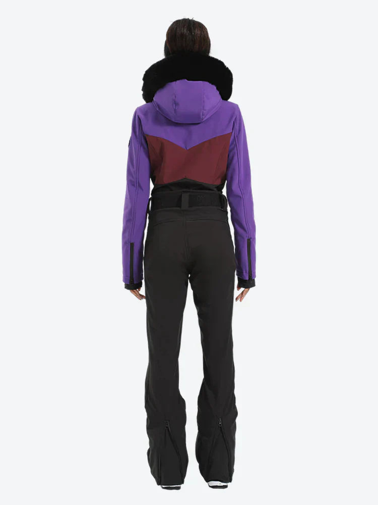 Women's Lavender & Navy Waist-Defining Insulated Waterproof Ski Suits One-Piece Snowboard Suit