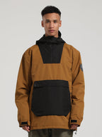 Men's Black & Brown Patchwork Kangaroo Pocket Snow Anoraks Ski Anoraks - Gsou Snow